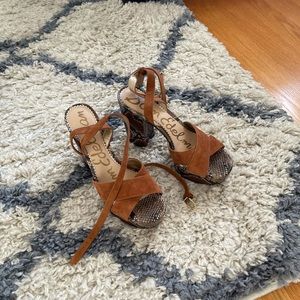 Cognac micro suede & faux snake print platform